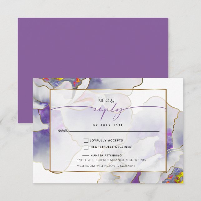 Plum Purple Fantasy Peony  RSVP Card (Front/Back)