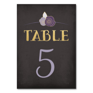 Plum Purple Faux-Gold Chalk Floral Table Number