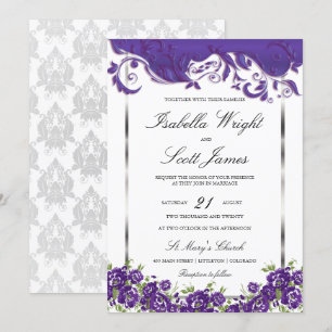 Plum Purple Floral Design Wedding Invitation