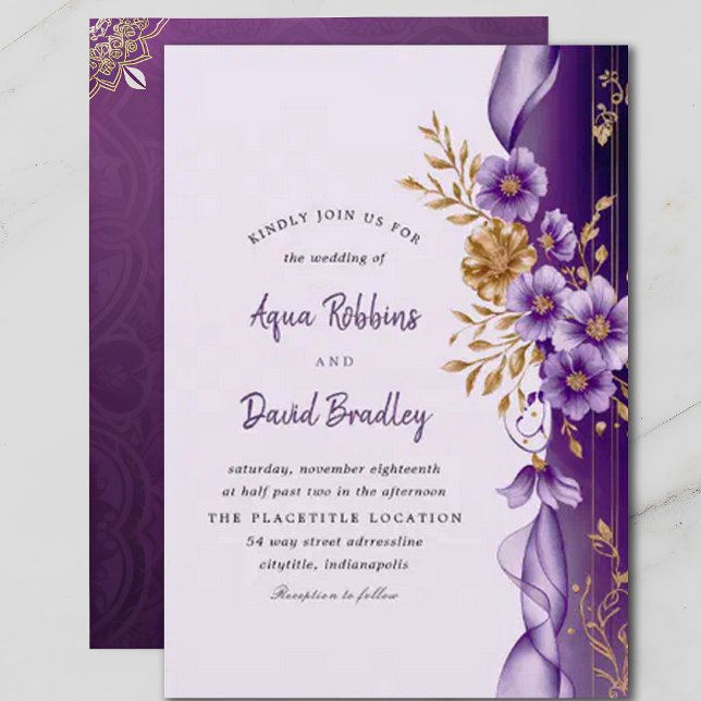Plum Purple Floral Elegant and Classic Wedding Invitation (Creator Uploaded)