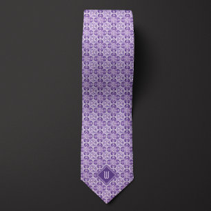 Plum Purple Floral Inspired Monogram Tie
