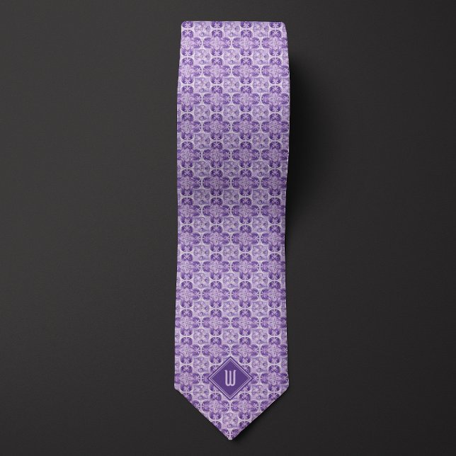 Plum Purple Floral Inspired Monogram Tie (Creator Uploaded)
