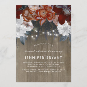 Plum Purple Floral Lights Rustic Bridal Shower Invitation
