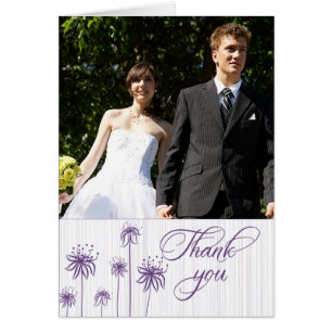 Plum purple floral photo wedding thank you card