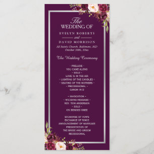 Plum Purple Floral Silver Grey Wedding Program Programme