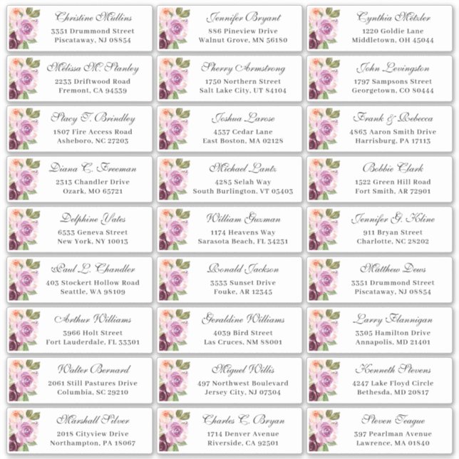 Plum Purple Floral Wedding Guest Address (Front)