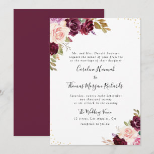 plum purple floral wedding invitation
