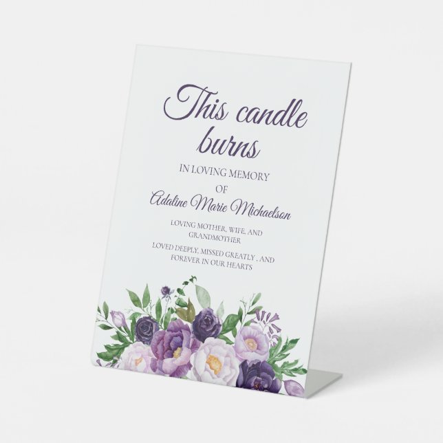 Plum Purple Floral Wedding This Candle Burns  Pedestal Sign (Front)