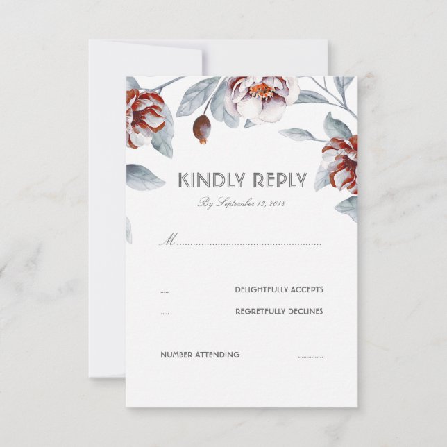 Plum Purple Flowers Watercolor Wedding RSVP Card (Front)