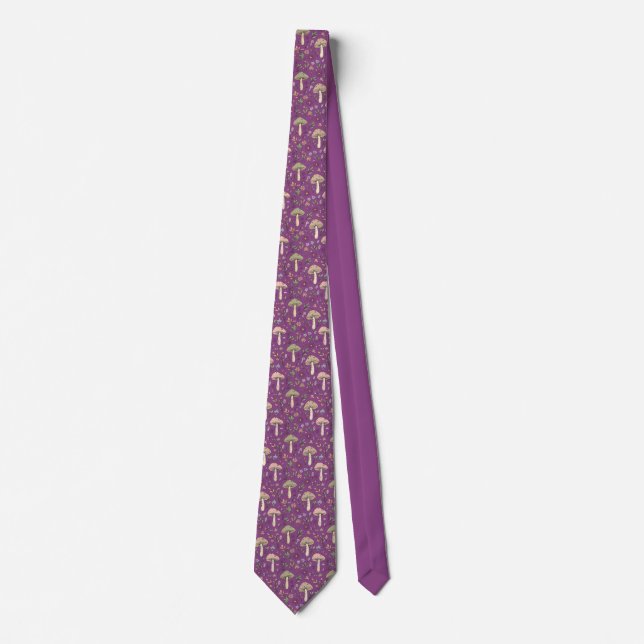 Plum Purple Fungi Botanical |Burgundy Wedding Gift Tie (Front)
