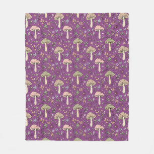 Plum Purple Fungi Cozy Cottagecore Mushroom Lover Fleece Blanket