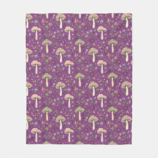 Plum Purple Fungi Cozy Cottagecore Mushroom Lover Fleece Blanket