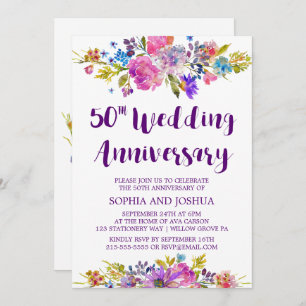 Plum Purple Garden 50th Wedding Anniversary Party Invitation