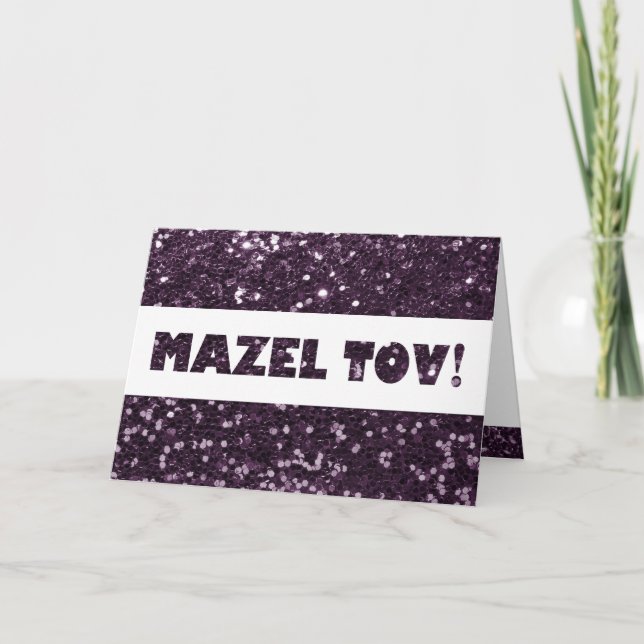Plum Purple Glitter Mazel Tov Congratulations Card (Front)