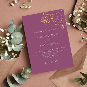 Plum purple gold floral elegant luxury wedding invitation