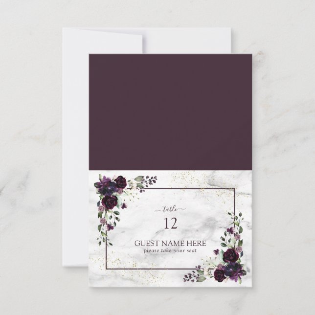 Plum Purple Gold Floral Place Card (Front)