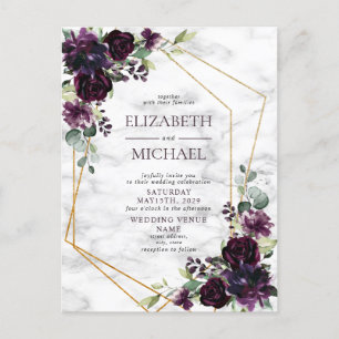 Plum Purple Gold Geometric Marble Postcard Wedding