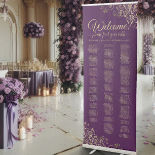 Plum Purple & Gold Glam Alphabetical Seating Chart Retractable Banner