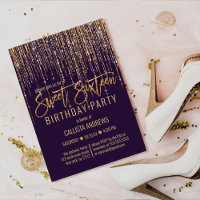 Plum Purple Gold Glitter Fringe Curtain Sweet 16