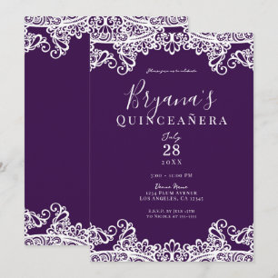 Plum Purple Gold Lace Elegant Quinceañera Party   Invitation