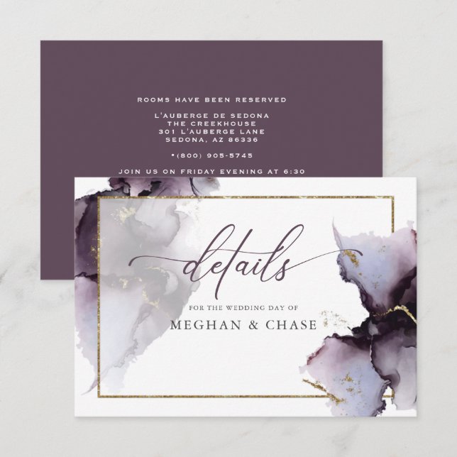 Plum Purple Gold Marble Abstract Watercolor Enclosure Card (Front/Back)