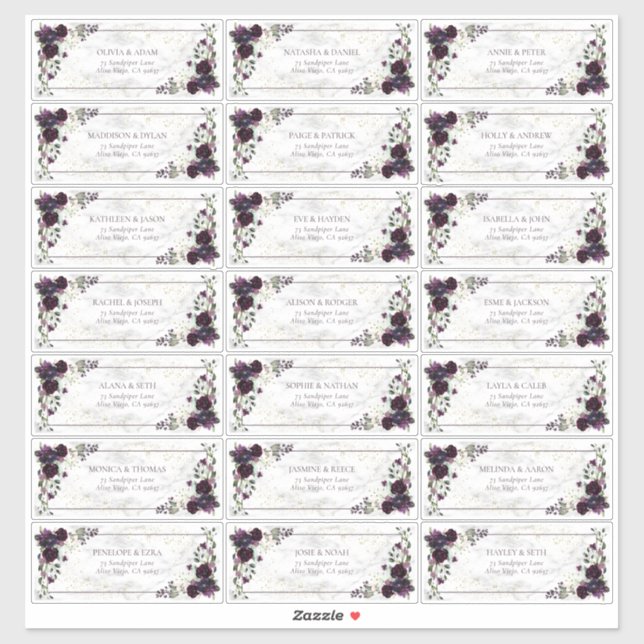 Plum Purple Gold Marble Fall Wedding Guest Address (Sheet)