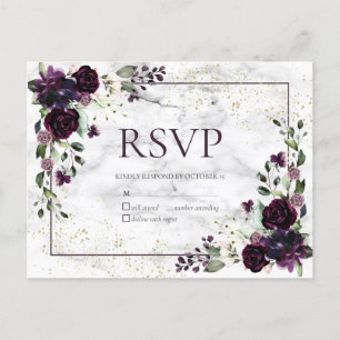 Plum Purple Gold Marble Fall Wedding No Menu RSVP