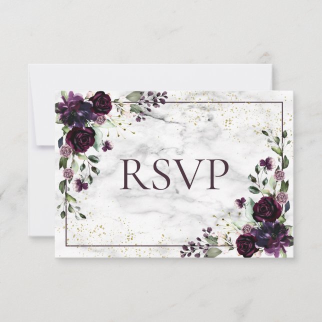 Plum Purple Gold Marble Fall Wedding RSVP (Front)