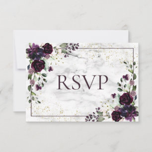 Plum Purple Gold Marble Fall Wedding RSVP