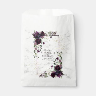 Plum Purple Gold Marble Watercolor Fall Wedding Favour Bags