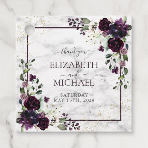 Plum Purple Gold Marble Watercolor Fall Wedding Favour Tags
