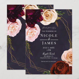 Plum Purple & Gold Modern Rustic Floral Wedding Invitation