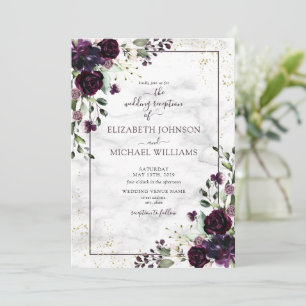 Plum Purple Gold Watercolor Marble Fall Reception Invitation
