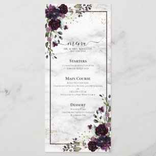 Plum Purple Gold Watercolor Marble Wedding Menu