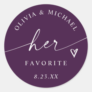 Plum Purple Her Favourite Script Wedding Treat Bag Classic Round Sticker