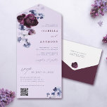 Plum Purple & Indigo Blue Elegant Floral Wedding All In One Invitation<br><div class="desc">This All in One wedding invitation features a watercolor bouquet of plum purple peonies and indigo blue flowers with stylish calligraphy. For more advanced customisation of this design,  please click the DESIGN TOOL BUTTON. Matching items are also available.</div>