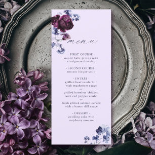 Plum Purple & Indigo Blue Elegant Floral Wedding Menu