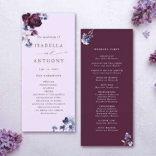 Plum Purple & Indigo Blue Elegant Floral Wedding Programme