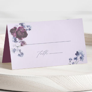 Plum Purple & Indigo Blue Floral Elegant Wedding Place Card