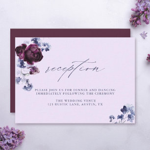Plum Purple & Indigo Blue Floral Wedding Reception Enclosure Card