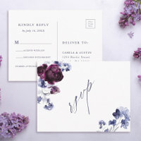 Plum Purple & Indigo Blue Floral Wedding RSVP