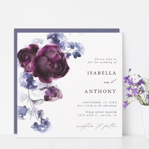 Plum Purple & Indigo Blue Floral Wedding Square Invitation