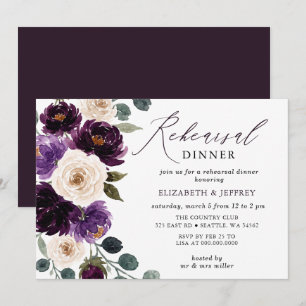 Plum Purple Ivory Eggplant Rehearsal Dinner Invitation