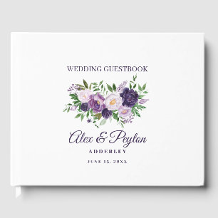 Plum Purple Lavender Floral White Wedding  Guest Book