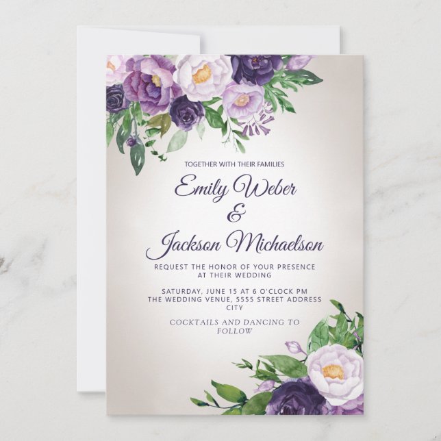 Plum Purple Lavender Greenery Wedding  Invitation (Front)