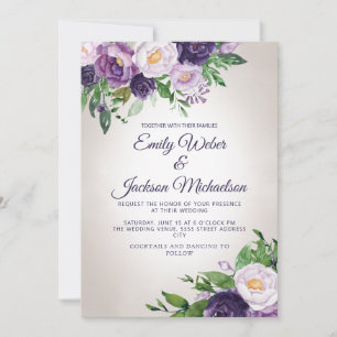 Plum Purple Lavender Greenery Wedding  Invitation