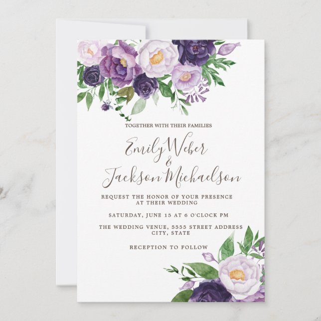 Plum Purple Lavender Greenery Wedding Invitation (Front)