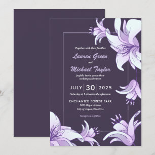 Plum Purple Lily Flower Floral Spring Wedding Invitation