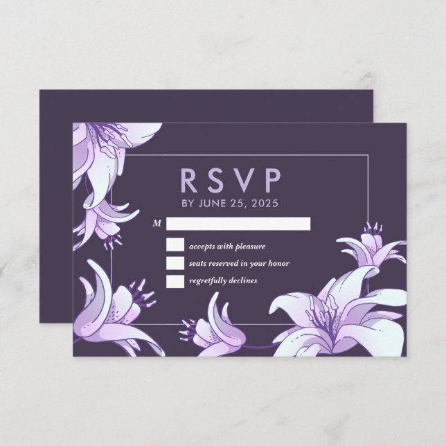 Plum Purple Lily Flower Floral Spring Wedding RSVP Card (Front/Back)