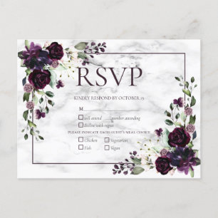 Plum Purple Marble Fall Wedding RSVP Invitati Invitation Postcard